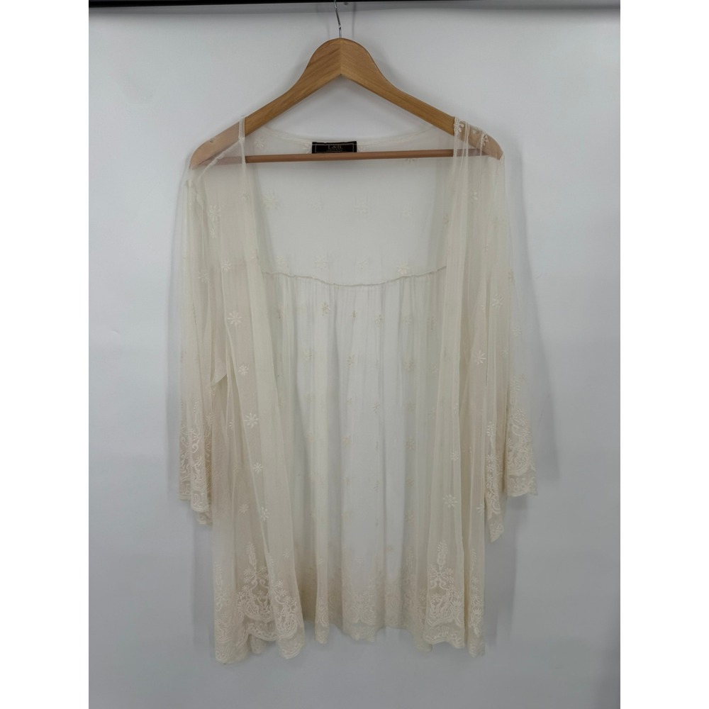 Lucky and Blessed Sheer Mesh Cardigan Womens Size XL Floral Boho Hippie Dainty